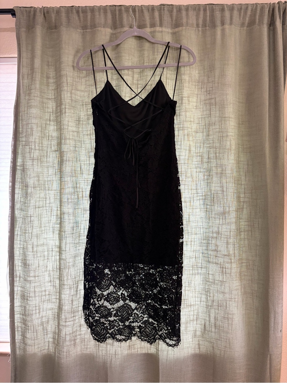 Express Black Lace Midi Slip Dress with Strappy Back